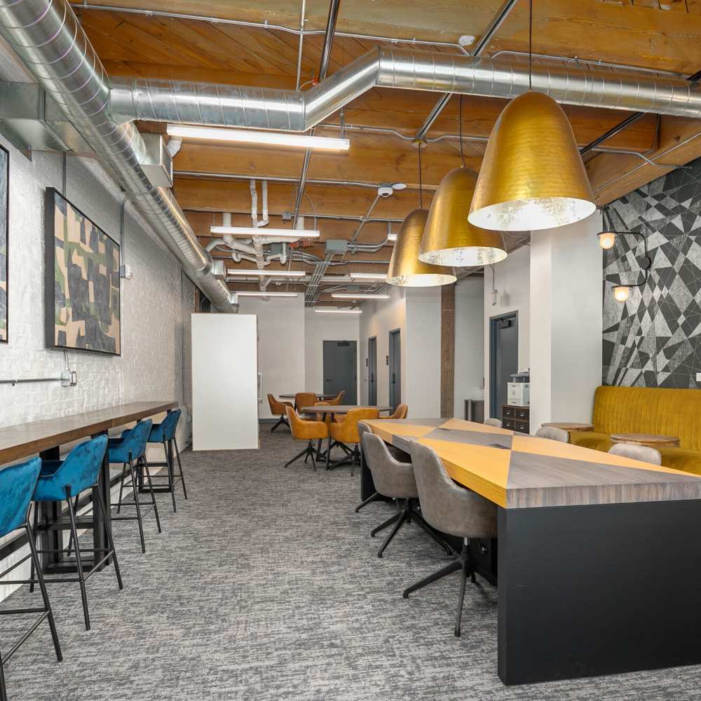Clubhouse with lots of seating for residents at Box Board Lofts in Grand Rapids, Michigan