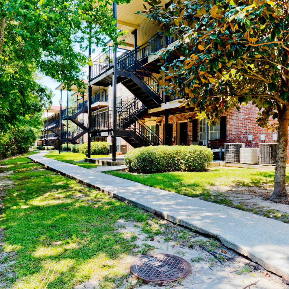 Walkway around the property at Royal Gulf Apartments in Biloxi,Mississippi