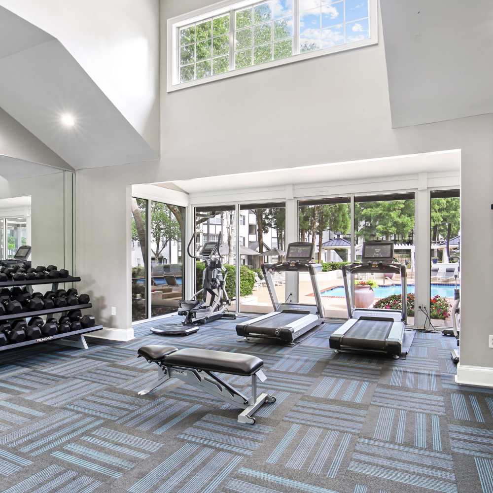 Fitness center with treadmills at Grande Oaks in Roswell, Georgia