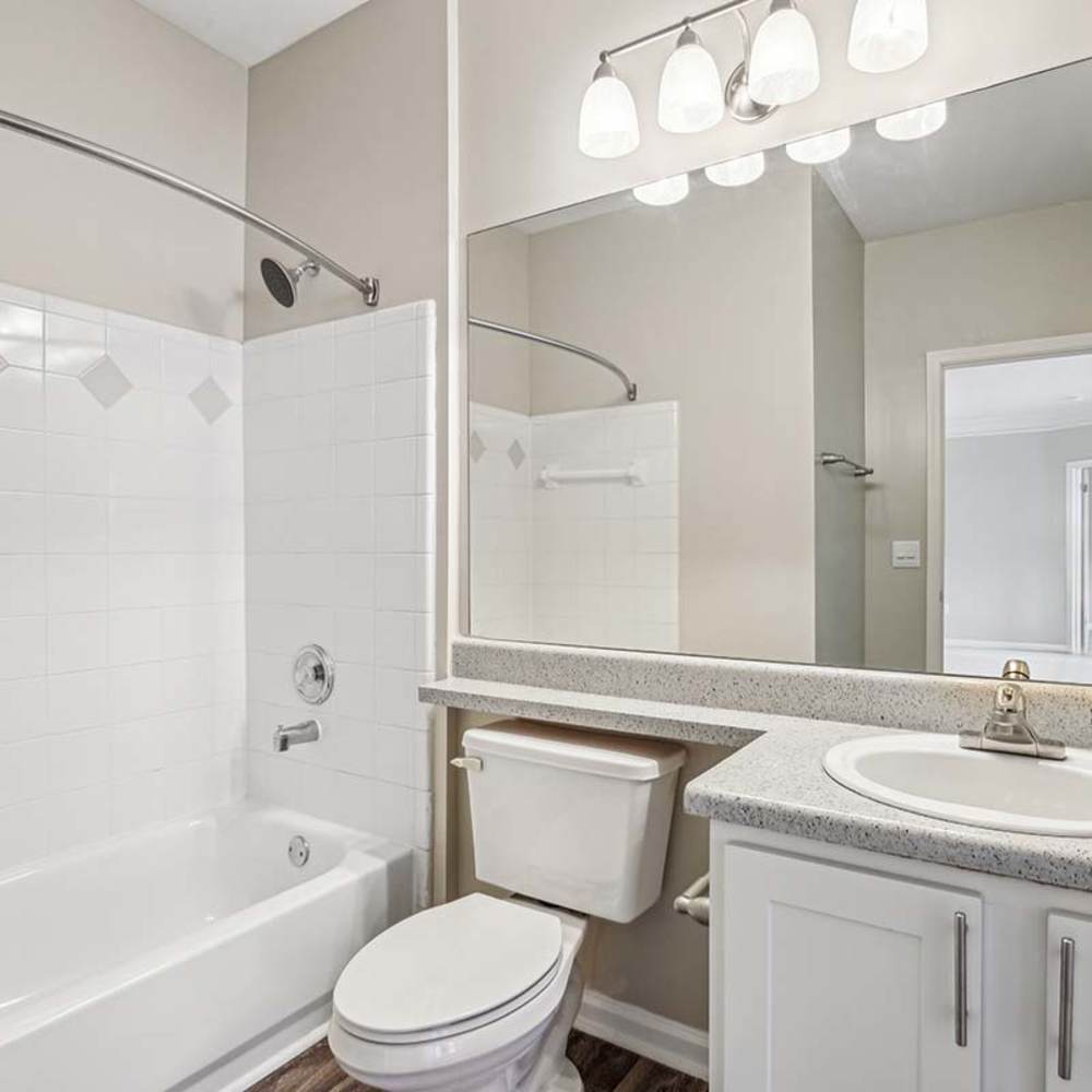 Bathroom with commode and bathtub at Grande Oaks in Roswell, Georgia 