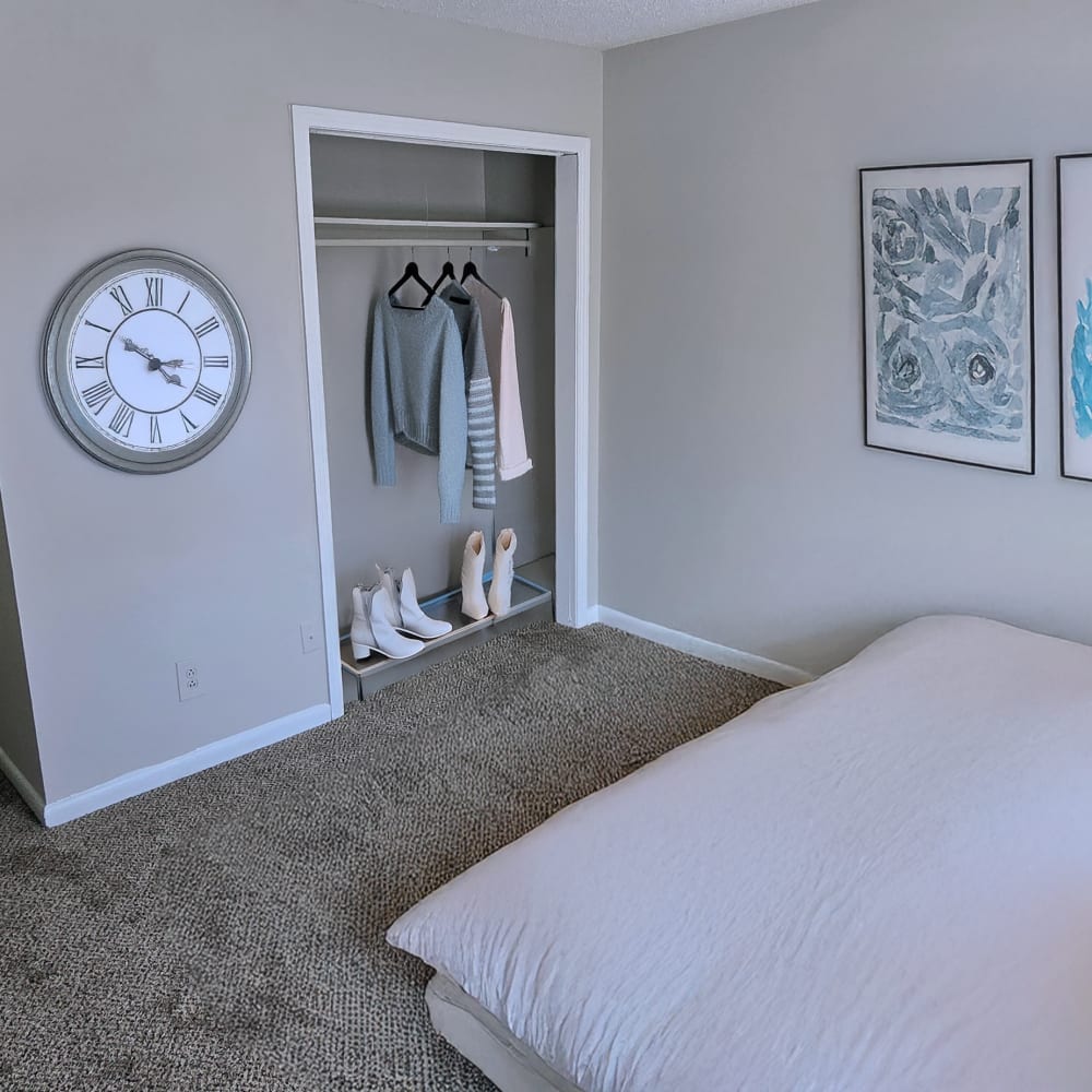 Bedroom with a closet at Dominion House Apartments in Nashville, Tennessee