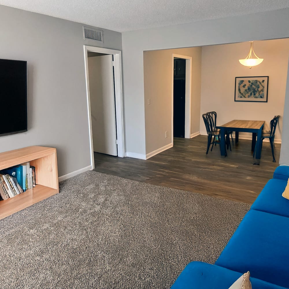 Living room in an apartment at Dominion House Apartments in Nashville, Tennessee