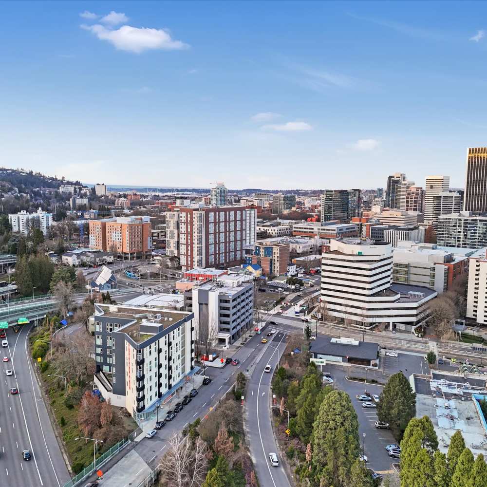 Arial view of the neighborhood at Koz on 4th in Portland, Oregon