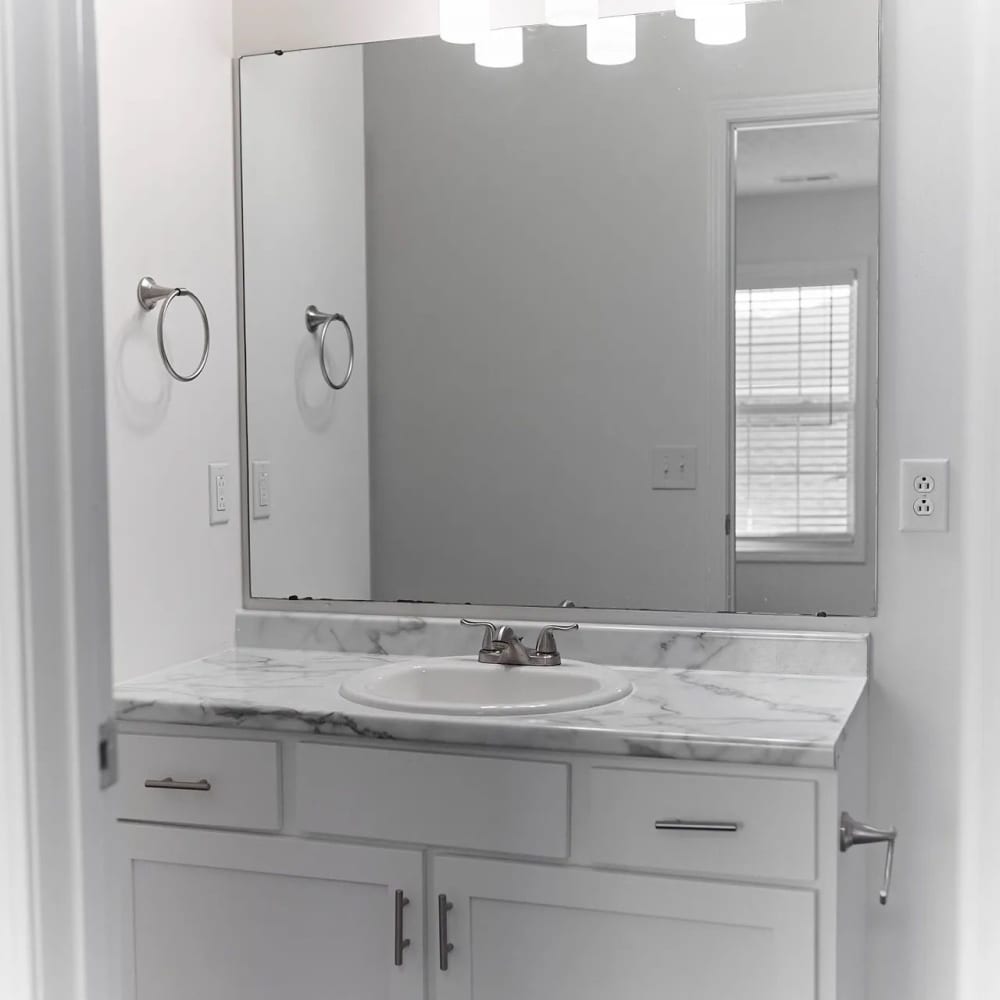 Apartment bathroom at The Bellevue At 1045 in Cookeville, Tennessee