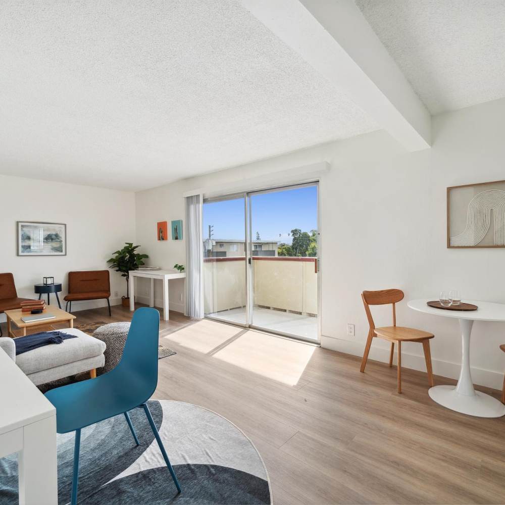 clear living room with brown floors at Del Coronado in Alameda, California