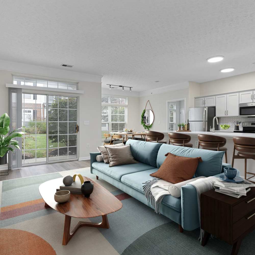 Beautifully furnished living room in a Drucker + Falk property home