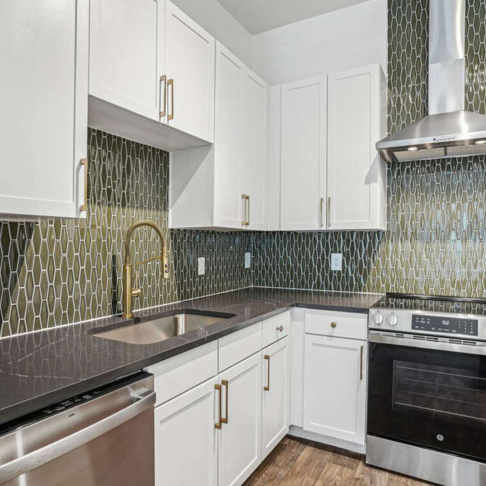 Kitchen with countertops at Dorian and Encore in Plano, Texas