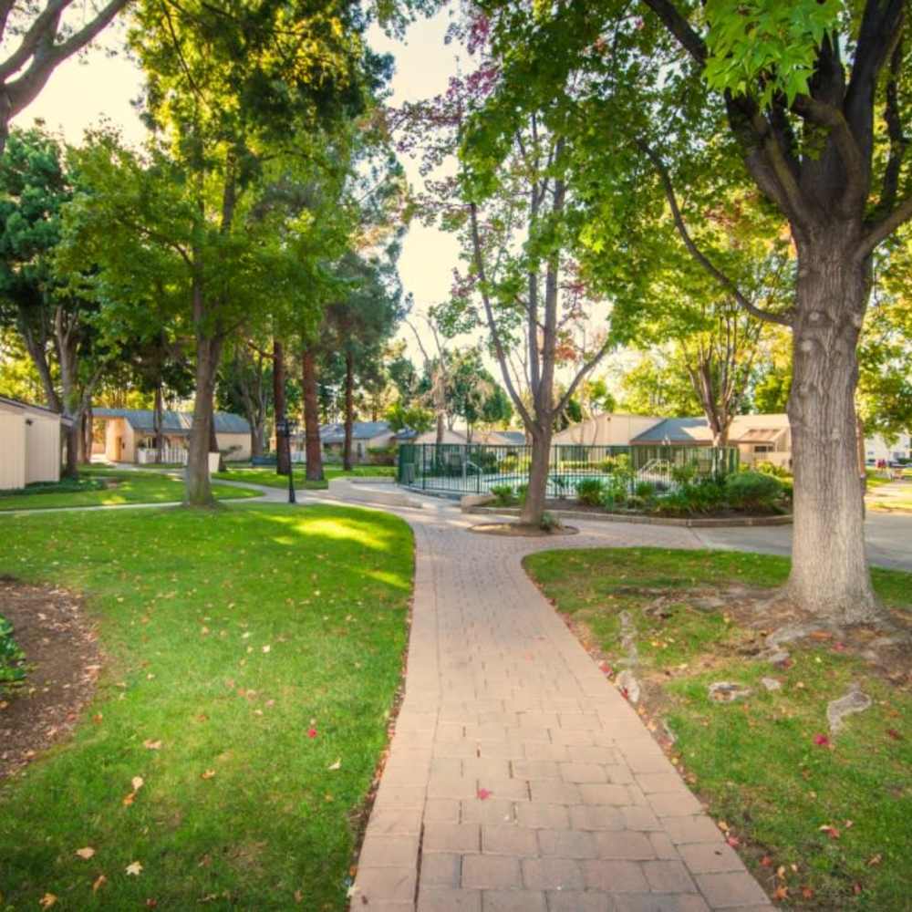 Walking path for the residents at Village Green Apartments in San Jose, California