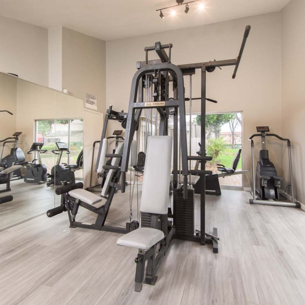 Gym equipment for the resident to workout at Village Green Apartments in San Jose, California