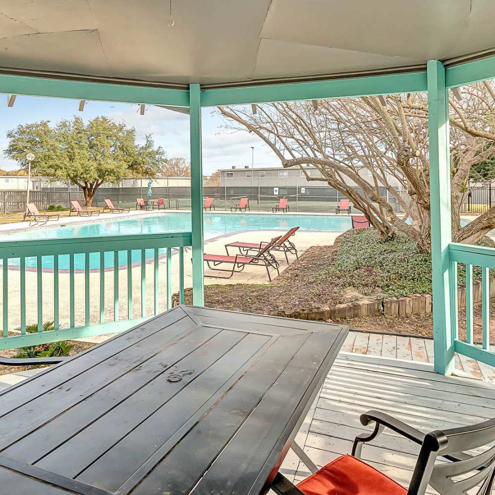 Outdoor seating area at The Grand 1501 in College Station, Texas