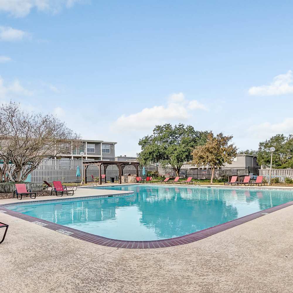 Resort-style swimming pool  at The Grand 1501 in College Station, Texas