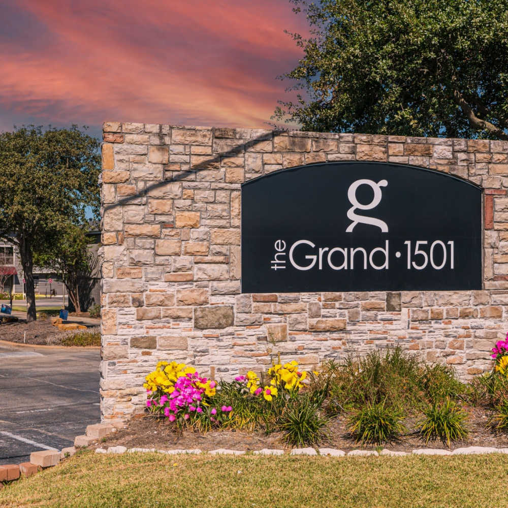  Sign board at The Grand 1501 in College Station, Texas