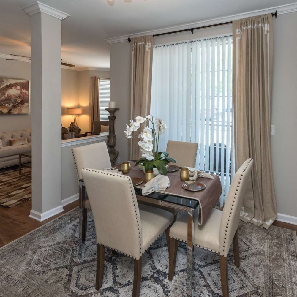 Dining room with close access to fully-equipped kitchen at Avonlea On The River in Duluth, Georgia