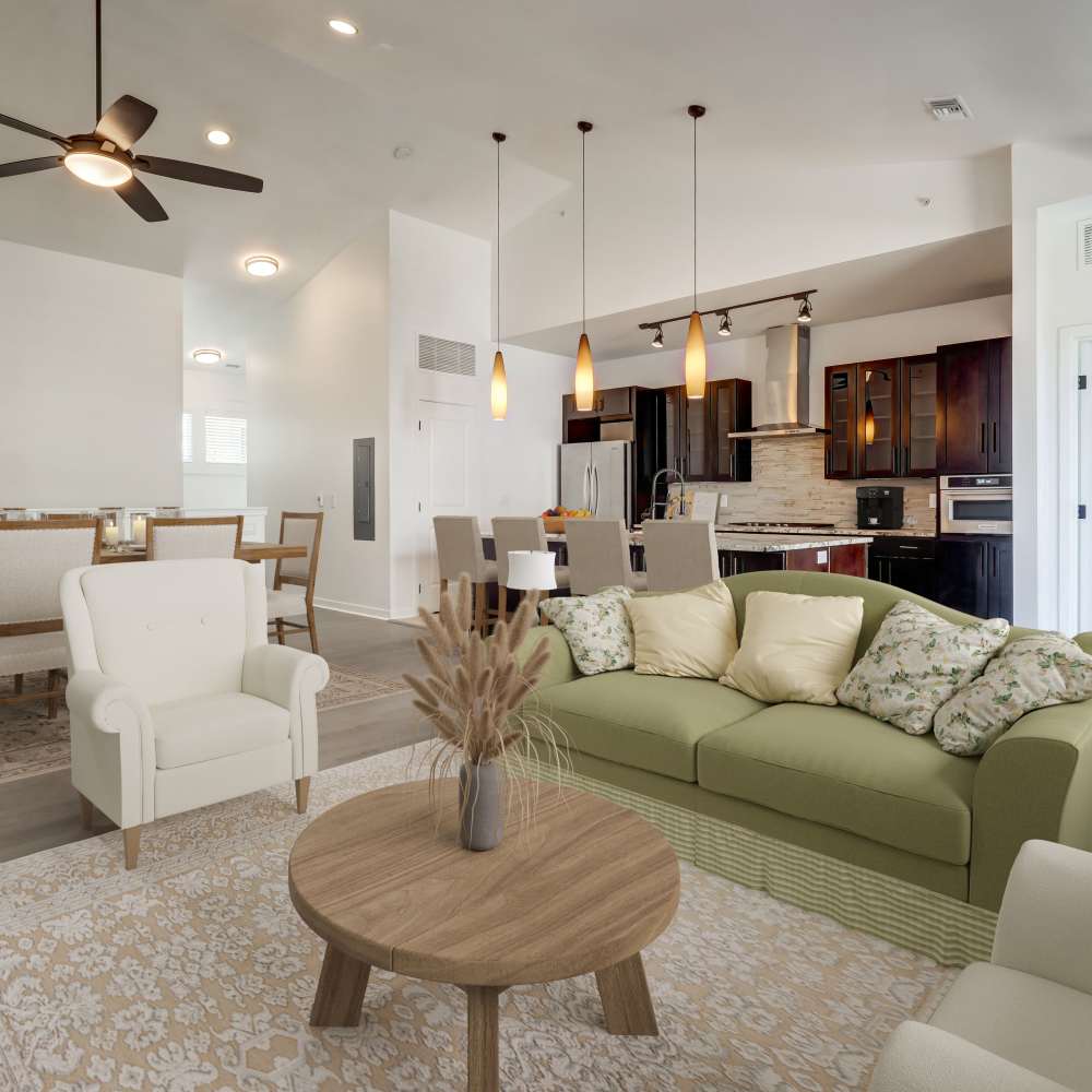 Open concept dining room, kitchen, and living room