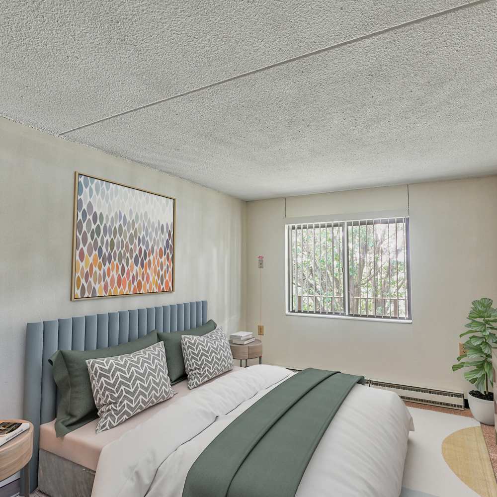 Master bedroom in a unit at The Grove in Ontario, California