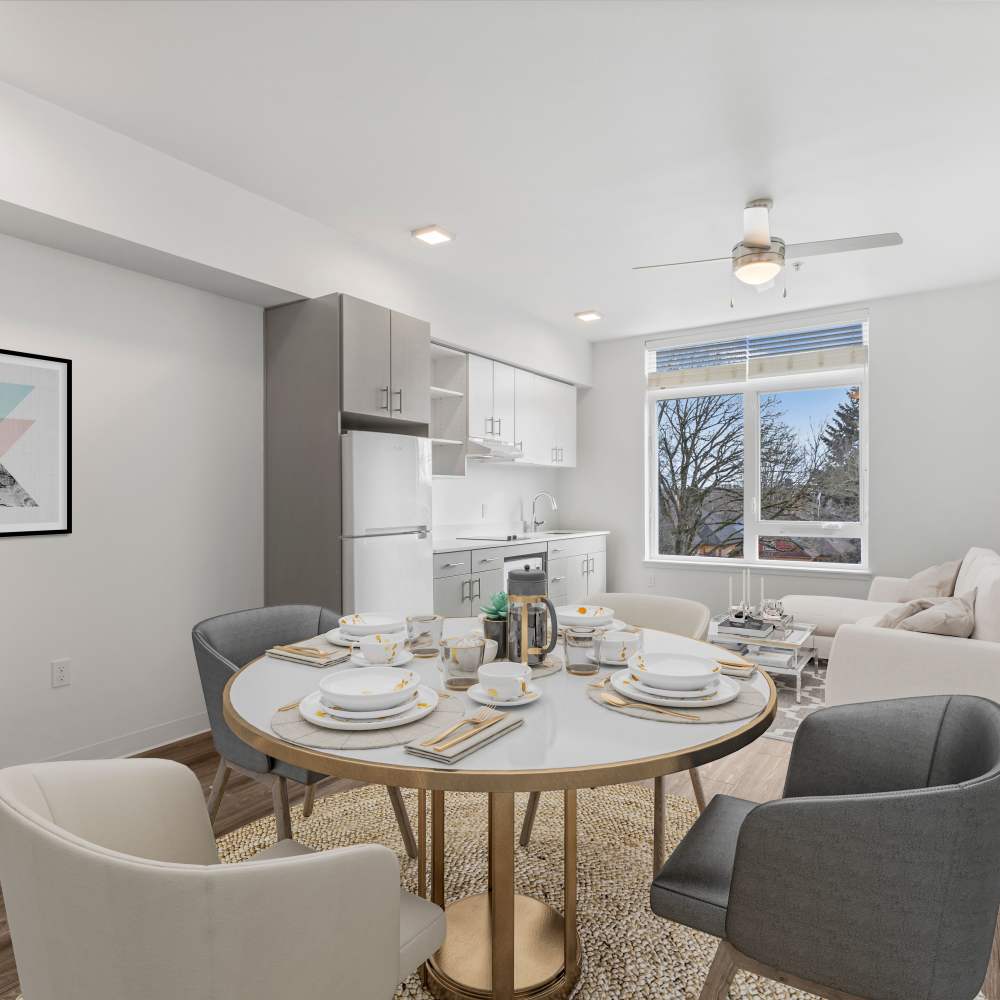 Modern, bright studio with open-plan kitchen and living area at Koz on 13th in Portland, Oregon 