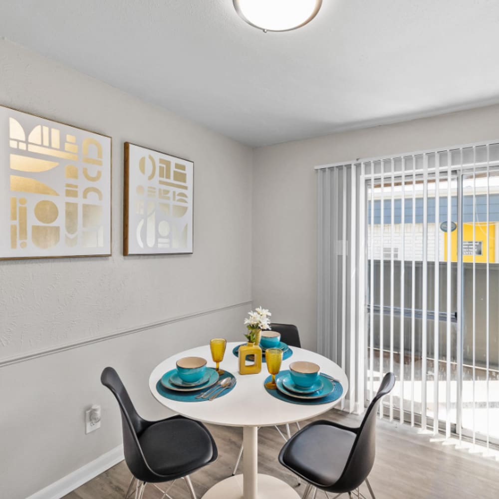 Private patio access and dining area at The Hayes Apartments in Fort Worth,Texas