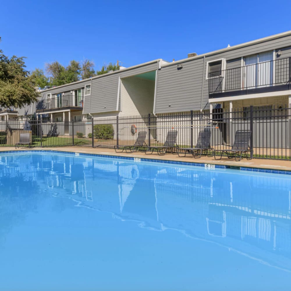 Large community swimming pool at The Hayes Apartments in Fort Worth,Texas