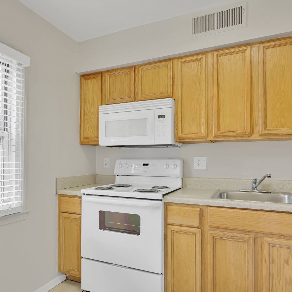Kitchen with wooden storage at Jefferson in Richmond, Virginia