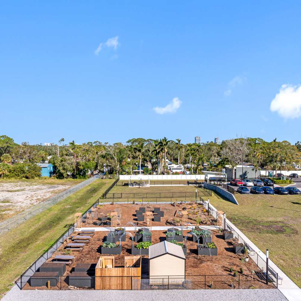 Aerial of the community garden at Lake Maggiore in St. Petersburg, Florida