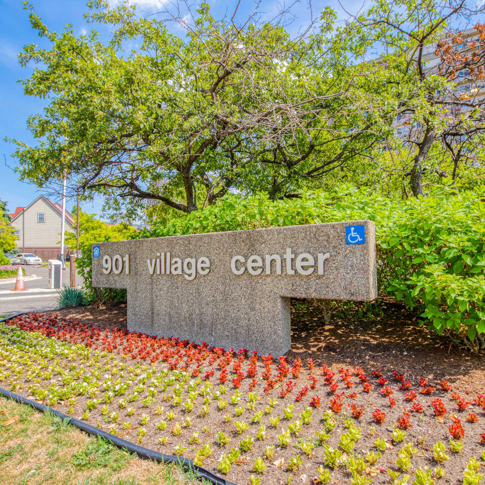 Signage board at Village Center in Detroit, Michigan