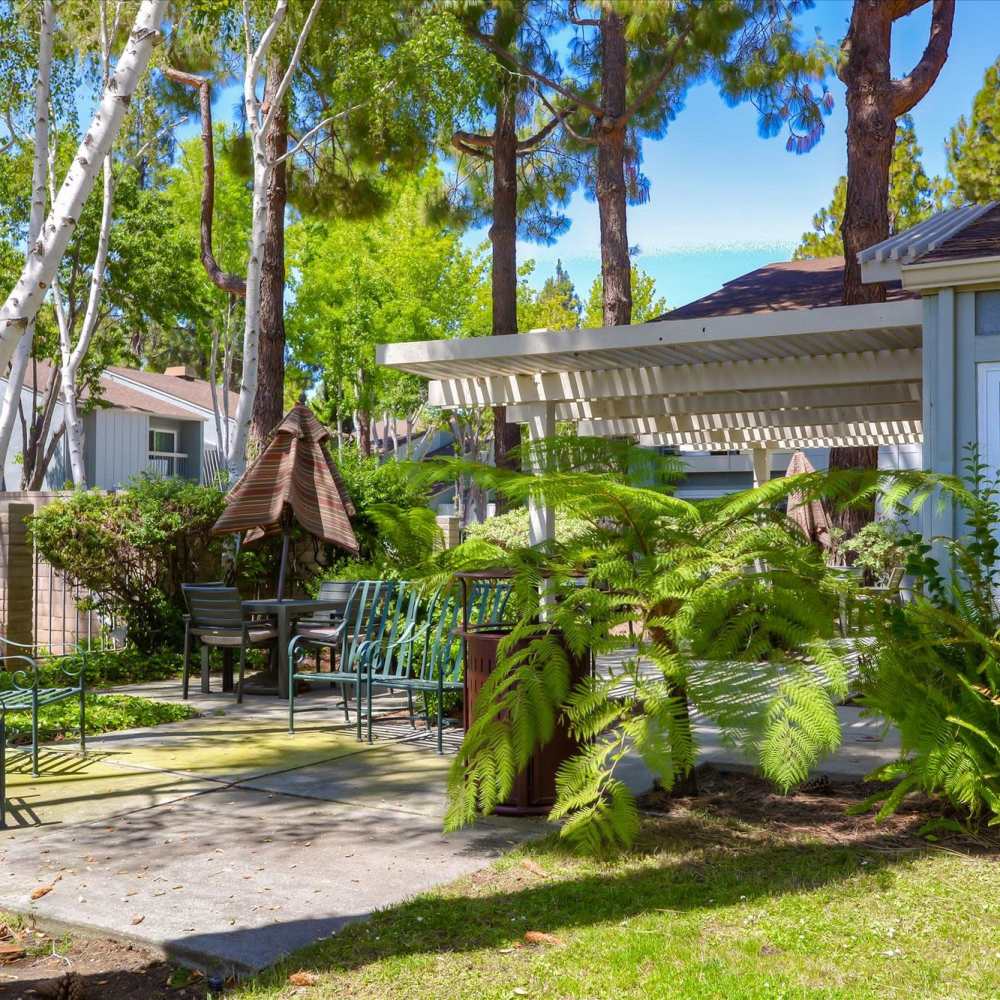 Outdoor seating area at Terman Apartments in Palo Alto, California