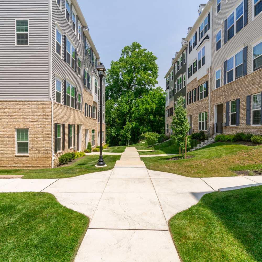 Walkway connecting to the apartments at Dorsey Overlook in Ellicott City, Maryland.