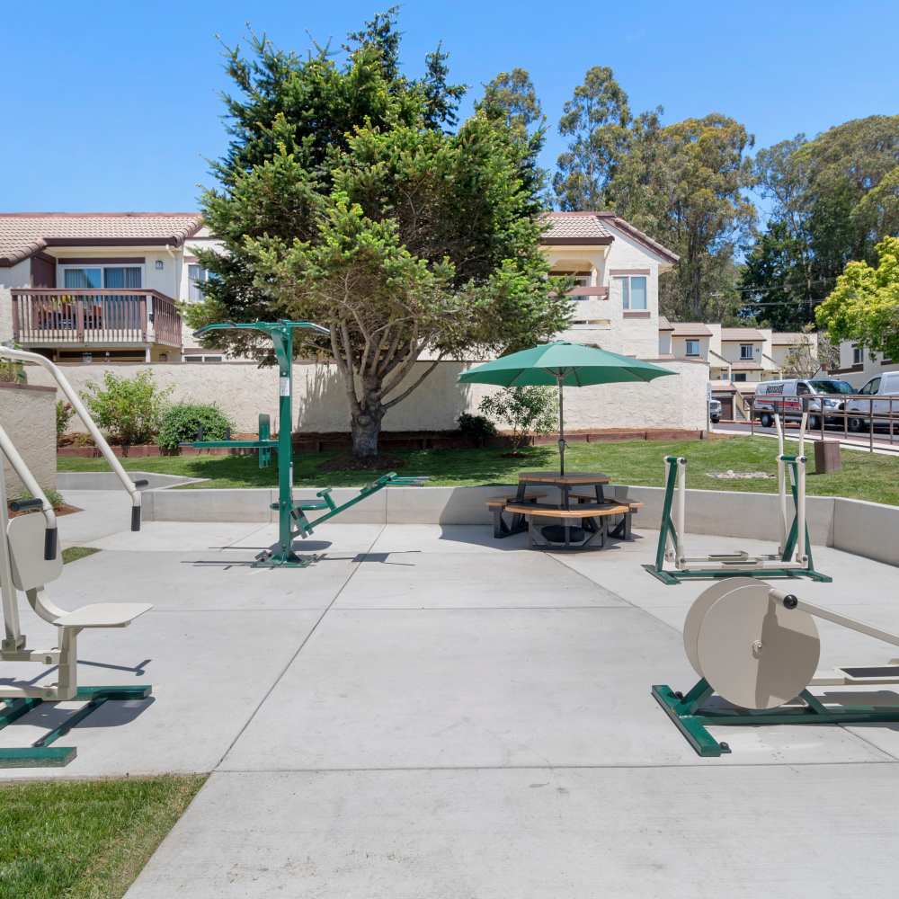 Outdoor fitness center at Mission Gardens in Santa Cruz, California
