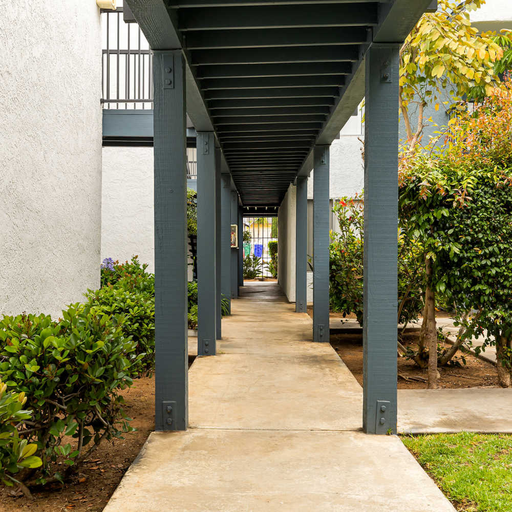 A close-up view of a sidewalk with a clock set into it, showcasing the time in an urban environment at Mar at Grove in Imperial Beach, California