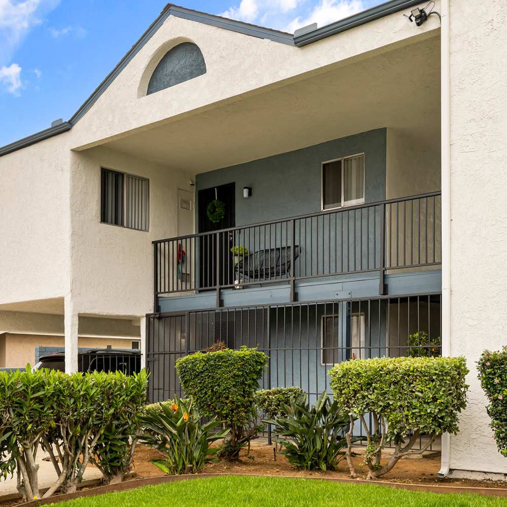 Front of the apartment unit showcasing the balcony at Mar at Grove in Imperial Beach, California