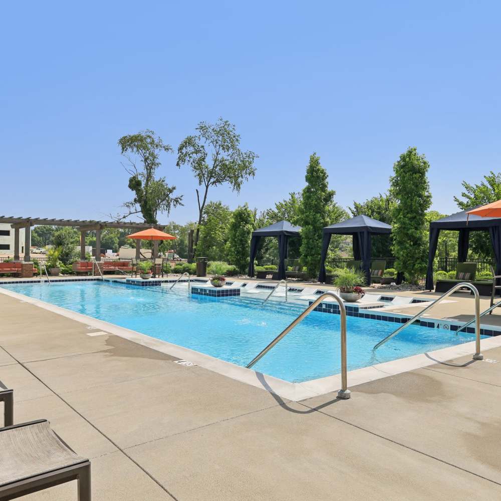 Pool side with cabana at The Drake in Bowling Green, Kentucky