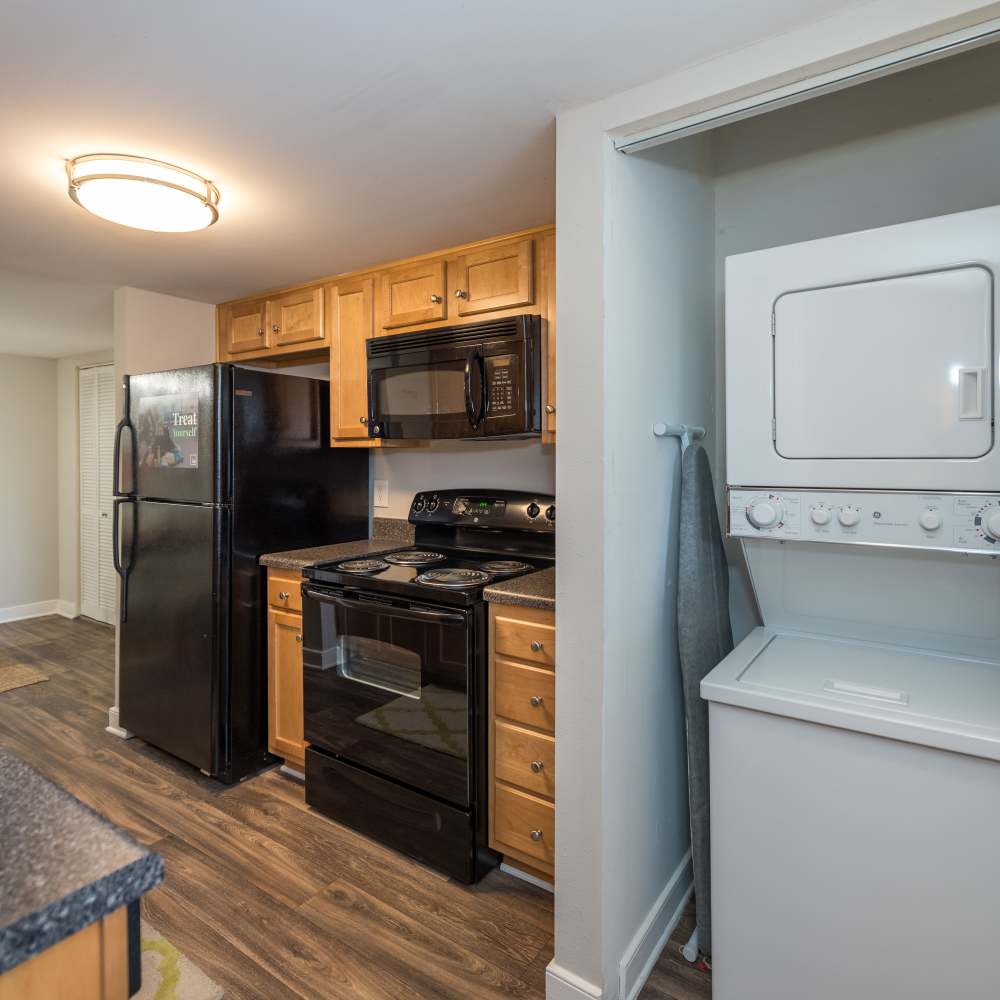 stacking washer and dryer area near kitchen at Reserve South, Richmond, Virginia