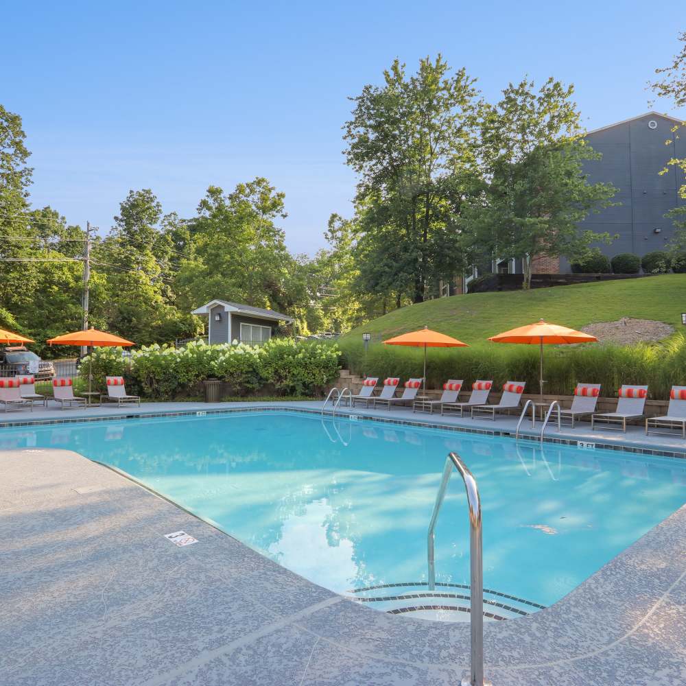 Swimming pool with pool side lounging at Ridgemont at Stringers Ridge in Chattanooga, Tennessee