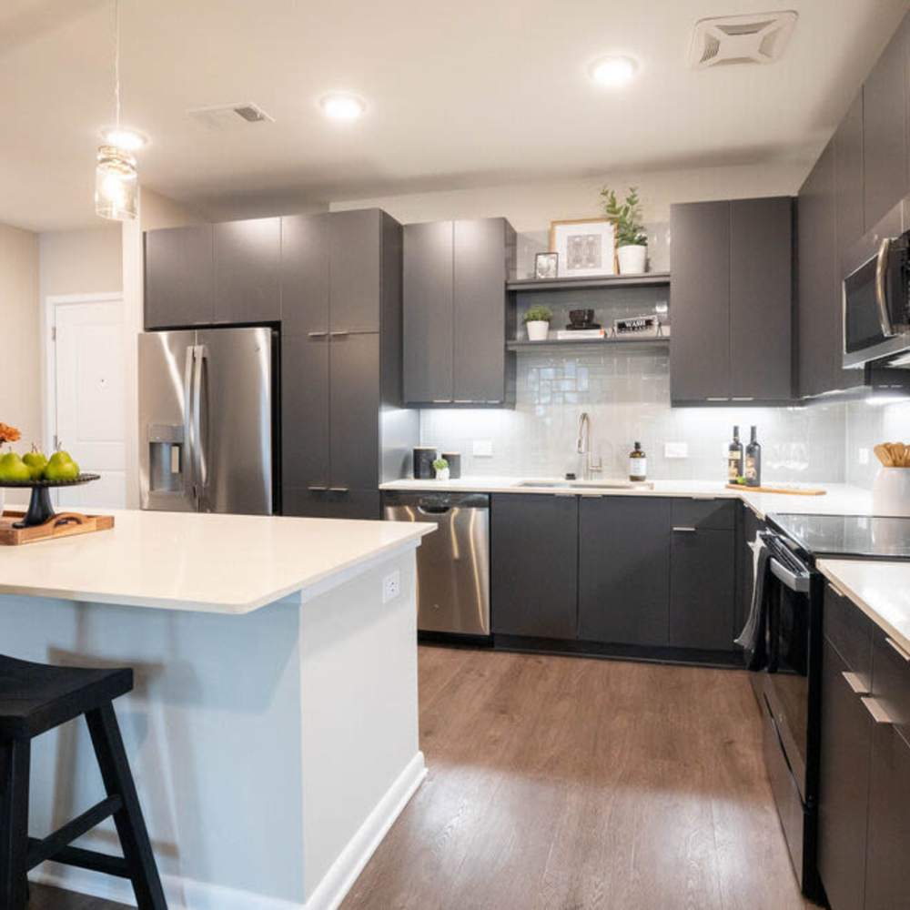 Kitchen with modern details at Clear Creek Crossing in Wheat Ridge, Colorado