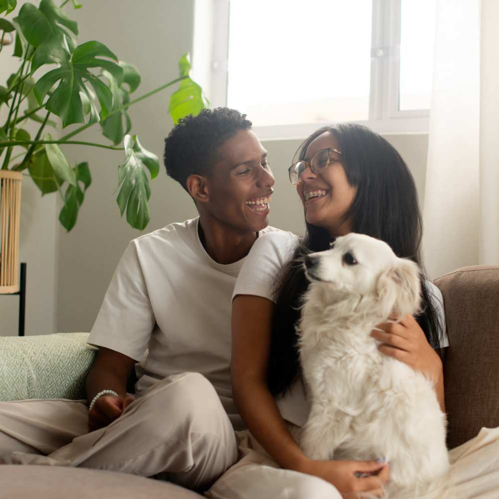 A resident couple with their pet dog at Parkland Village in District Heights,Maryland