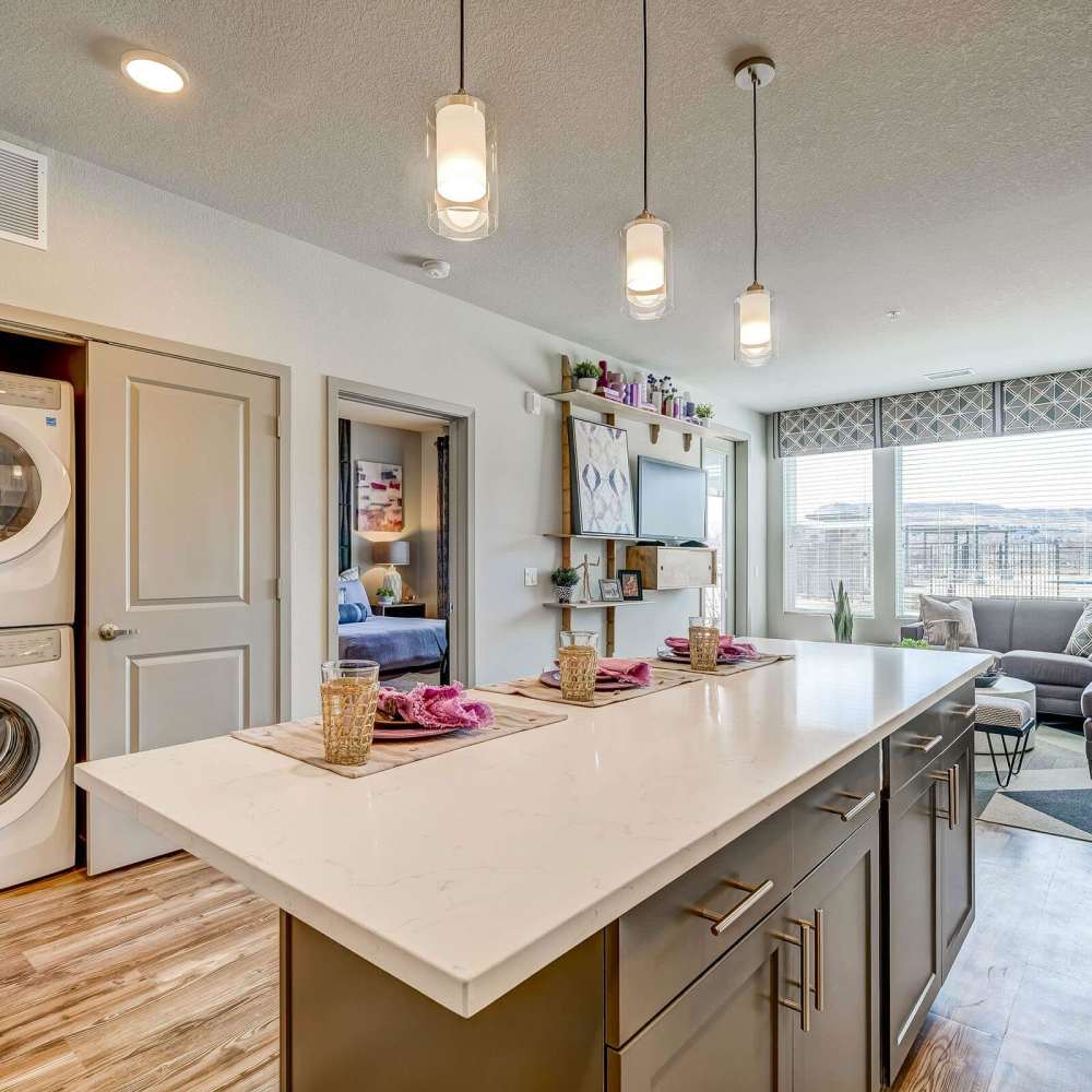 Island kitchen at Clear Creek Crossing in Wheat Ridge,Colorado