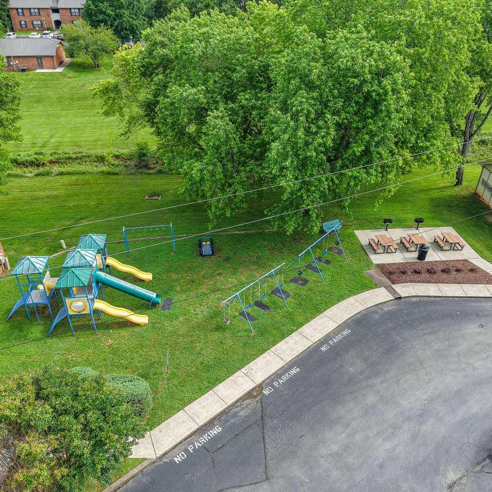 Aerial view of the park at King's Crest Townhomes in Smyrna, Tennessee