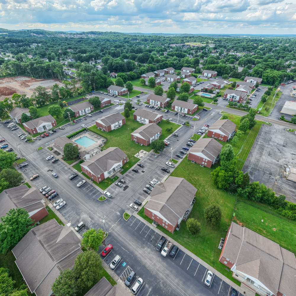 Aerial shot of the neighborhood at Laurel Woods Apartments in Smyrna,Tennessee