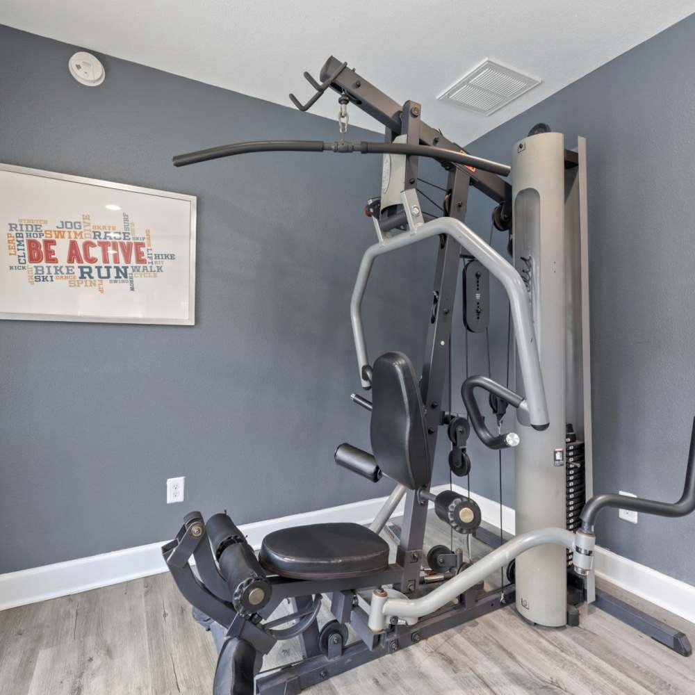 Fitness center equipment at Mustang on the Trail in Kingwood, Texas