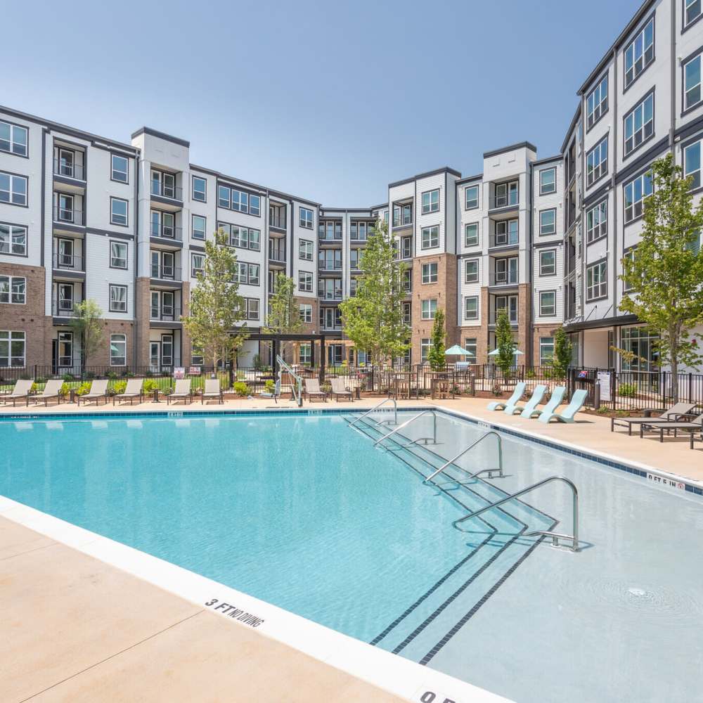 Resort-style swimming pool for the community at District at 54 in Raleigh,North Carolina