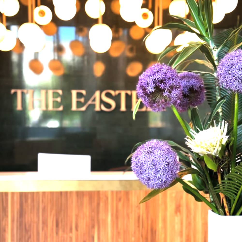 Flowers in the lobby at The Eastern in Raleigh, North Carolina