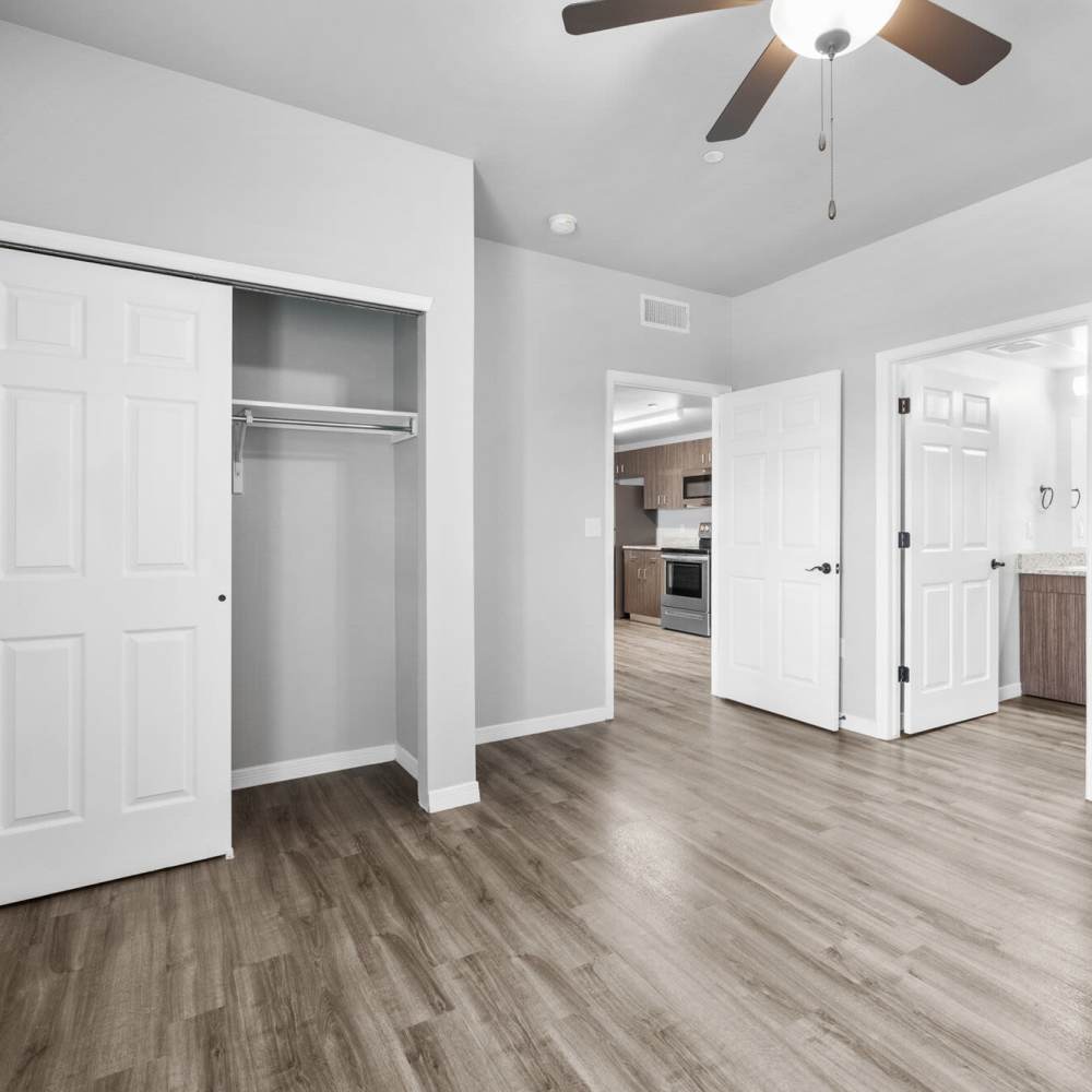 Bedroom with attached washroom at District At Pellicano in El Paso, Texas