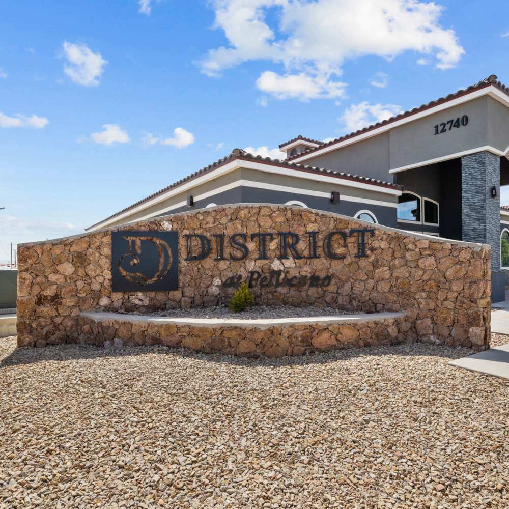 Community signage board at District At Pellicano in El Paso, Texas 