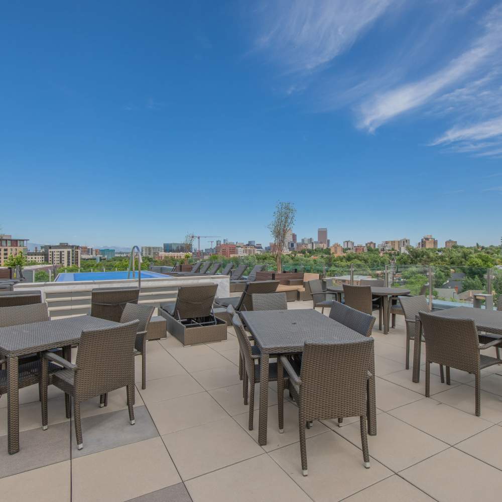 Rooftop hangout area at The View at Wash Park in Denver, Colorado