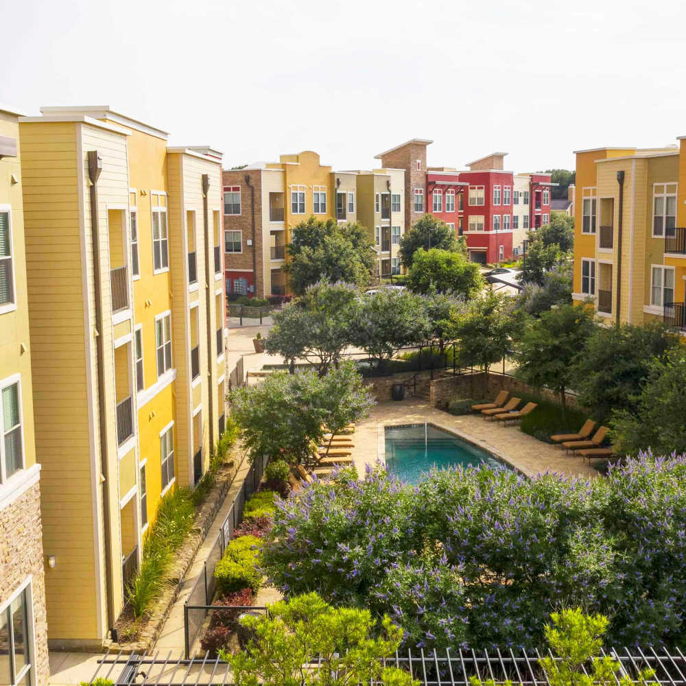 Swimming pool between the apartments at Grapevine Station in Grapevine,Texas