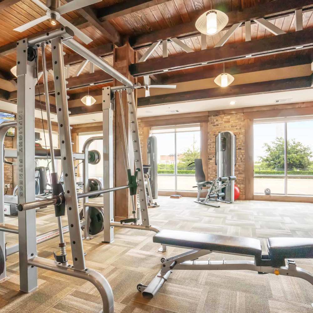 Fitness center with weight training equipment at Grapevine Station in Grapevine,Texas