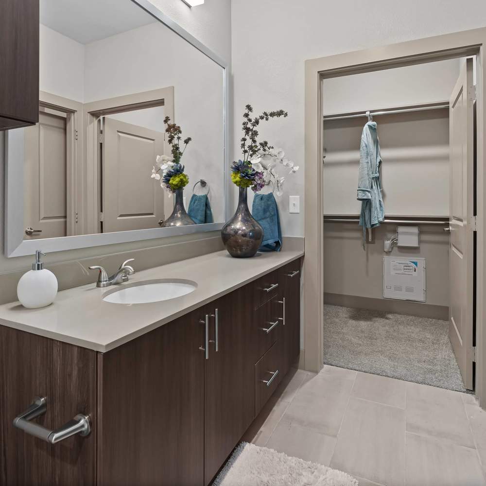 Well-lit bathroom at Harbor Hill in Rockwall, Texas