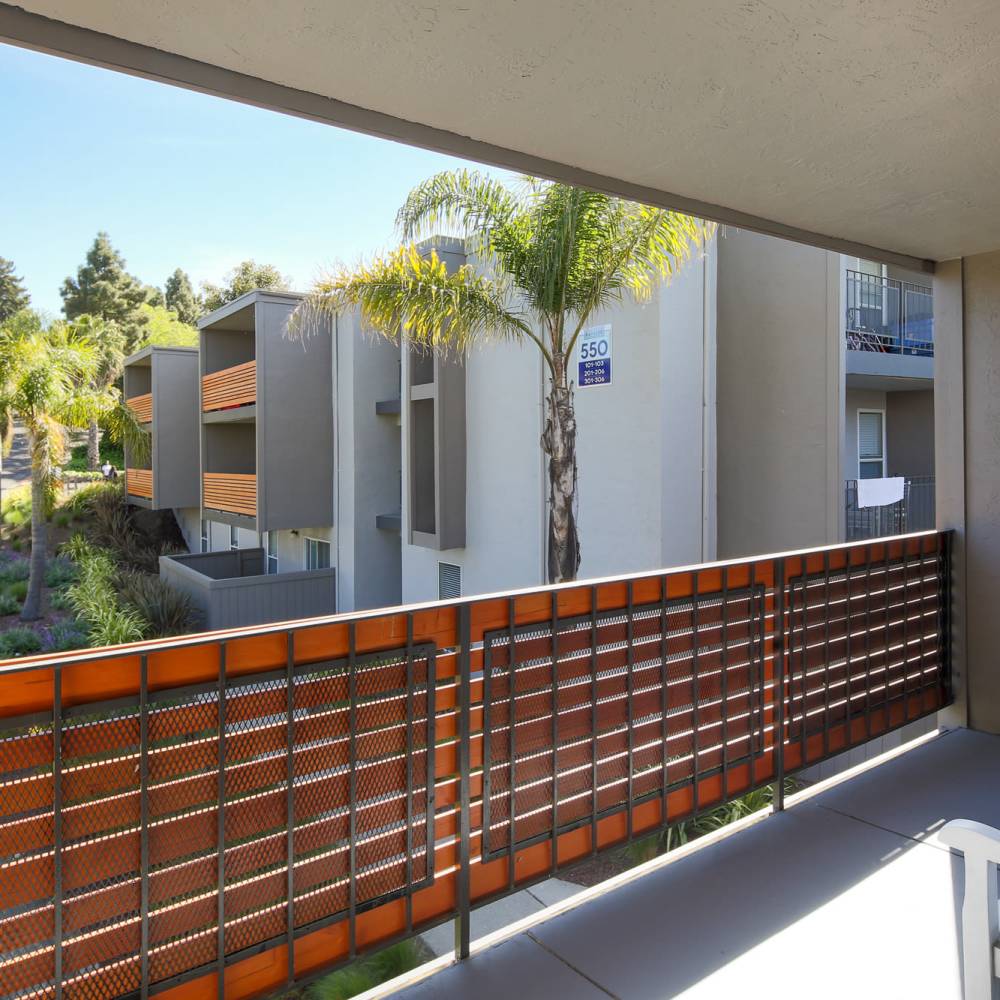 Private balcony at Bayside Apartments in Pinole, California