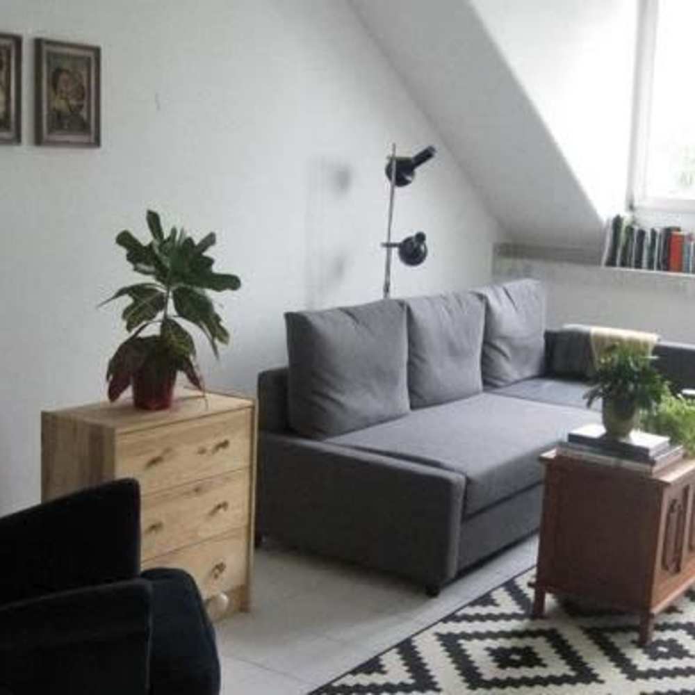 Couch in a living room at Flores Gardens in San Mateo, California,