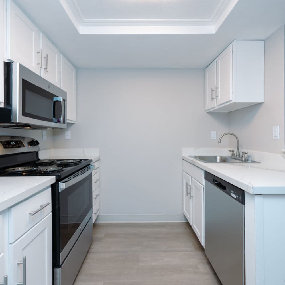 Kitchen with stainless-steel appliances at Vue 3600 in Richmond, California
